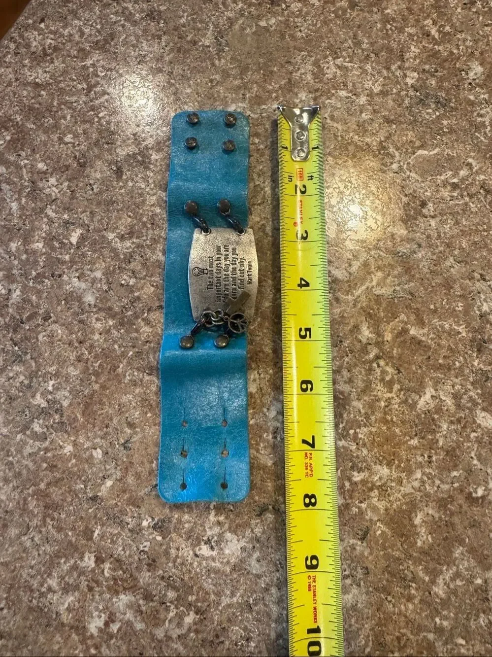 Turquoise Leather Cuff Bracelet Mark Twain Quote Peace Cross Charm Adjustable